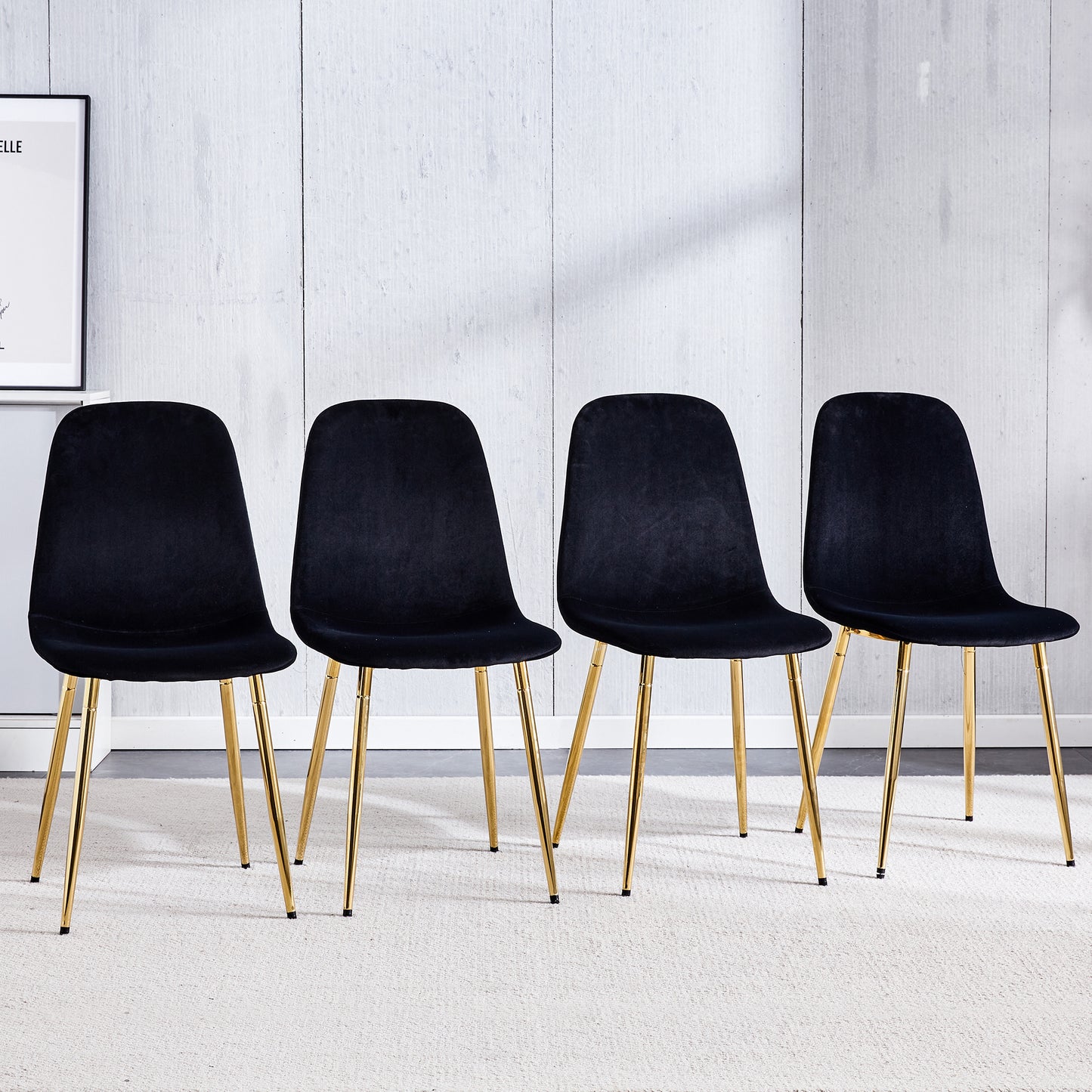 Amelia Modern Dining Side Chairs in Black Velvet & Gold Set of 4