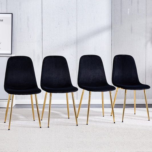 Amelia Modern Dining Side Chairs in Black Velvet & Gold Set of 4