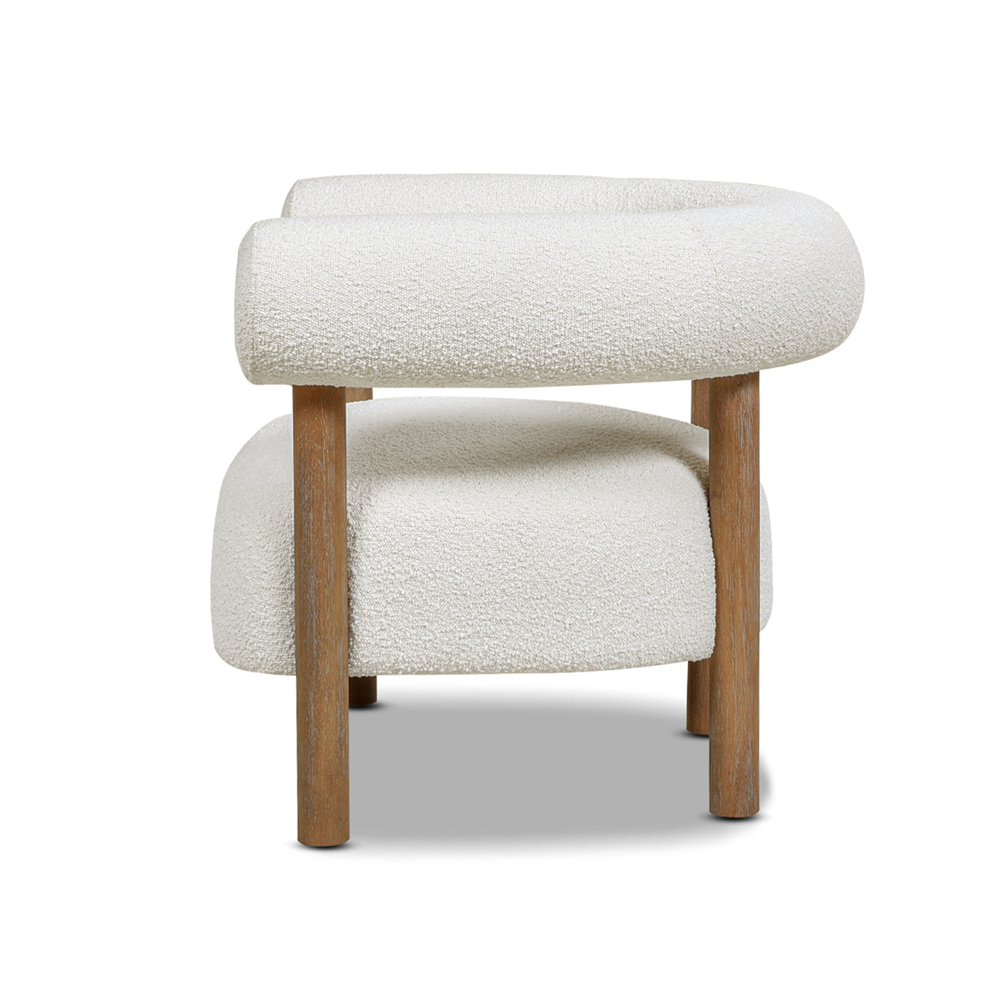 Fuji 37' Mid Century Modern Barrel Accent Arm Chair, Ivory White Boucle