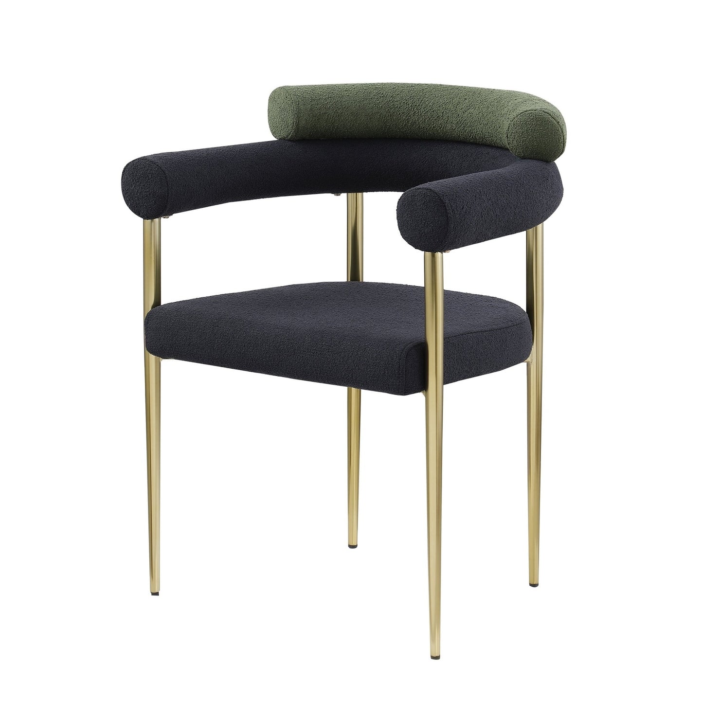 Mid-Century Modern Dining Chairs in Black & Dark Green Boucle