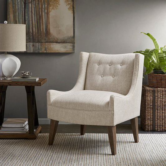 Alma Transitional Linen Accent Chair, Cream