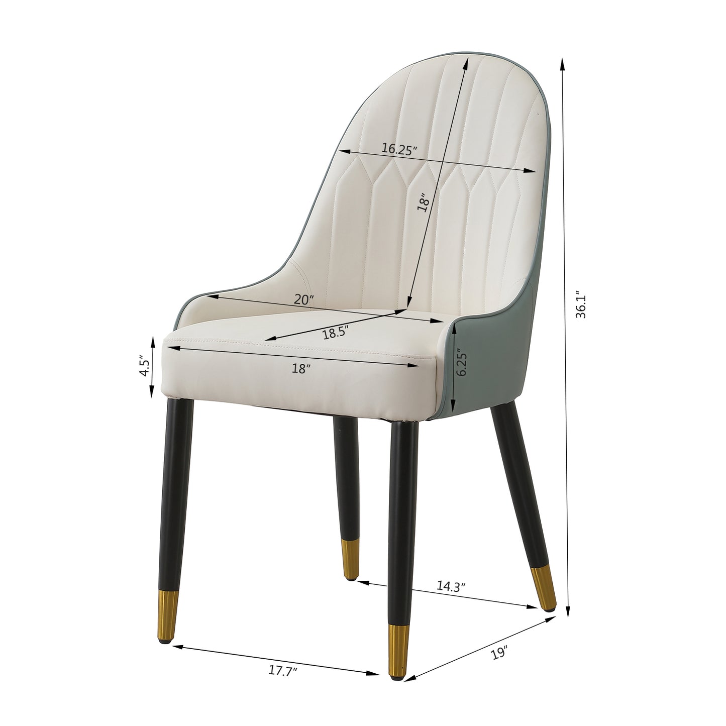 Zyra PU-Leather Side Chairs with Gold Tipped Metal Legs Set of 2 Gray & White