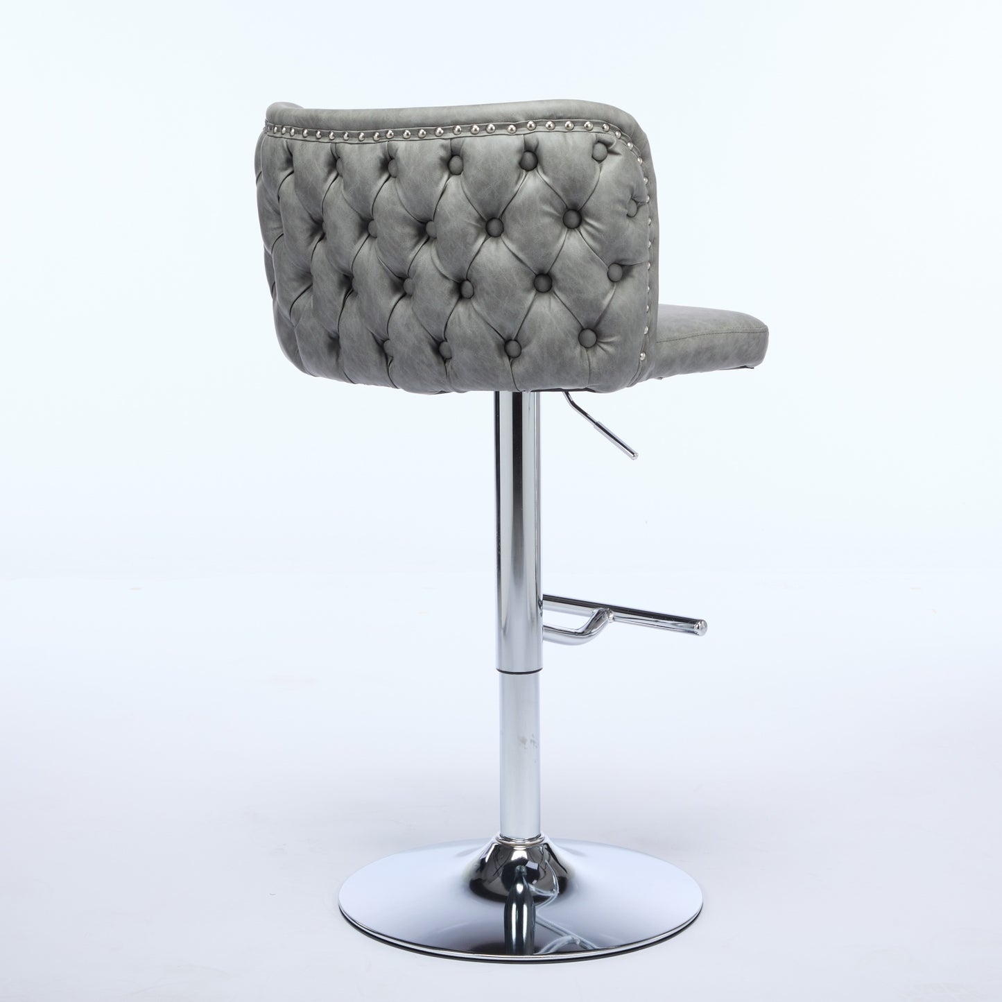 A&A Furniture Stylish Comfort Adjustable Swivel Barstools with Chrome Base & Tufted Faux Leather Set of 2 Gray