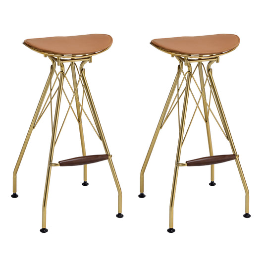 Maelis Whiskey and Gold Backless Bar Stools Set of 2