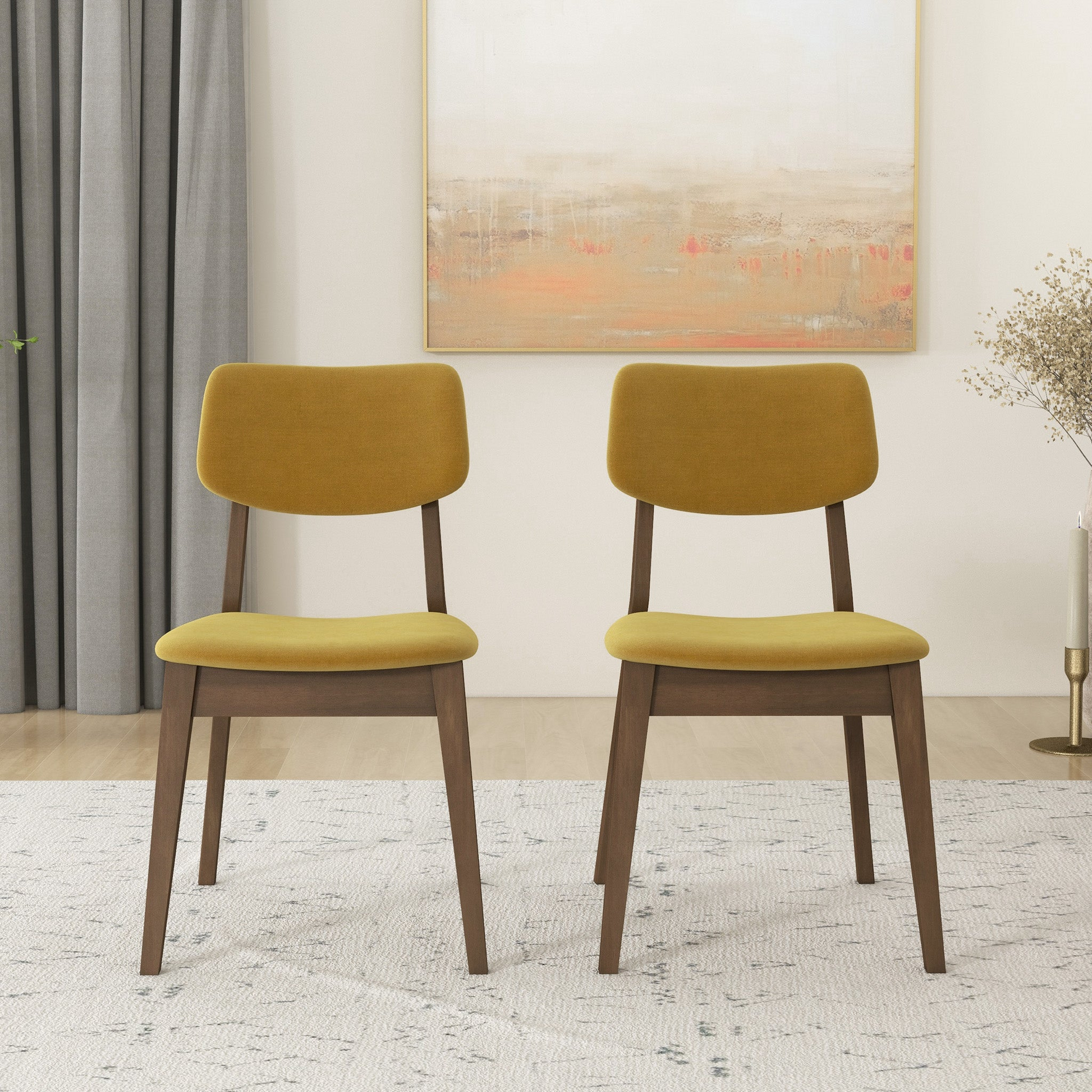 Carlos Dark Yellow Velvet Solid Back Side Chair Set Of 2