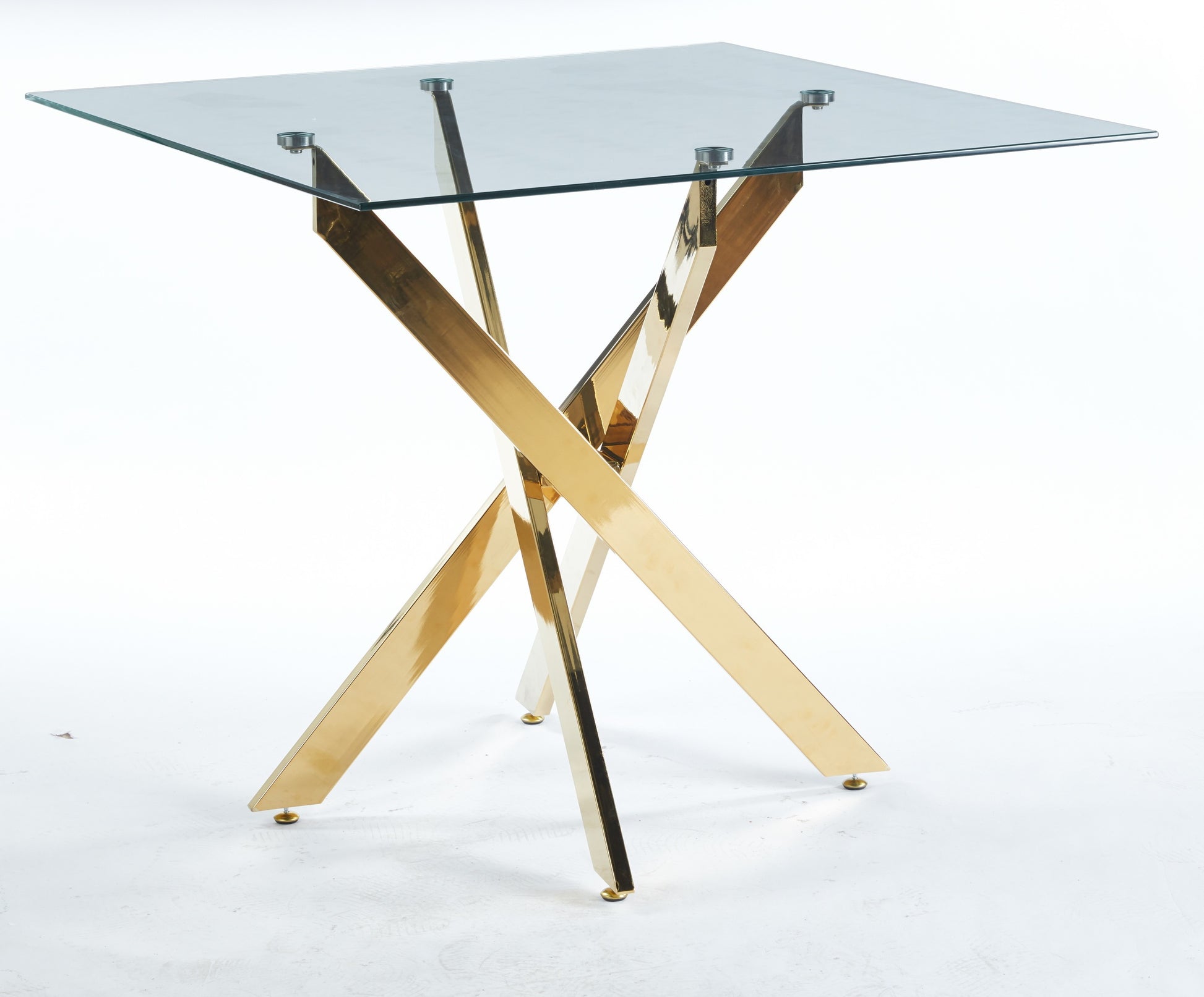 Iola Modern Square Glass Top Dining Table with Crossed Metal Legs