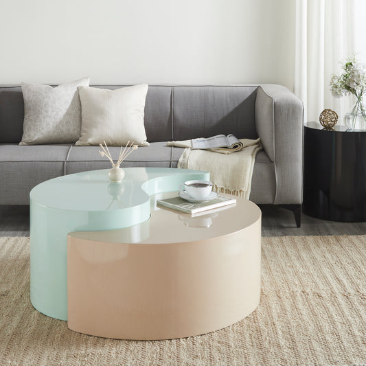 Caius Modern Iron Sheet Coffee Table, Mint & Taupe