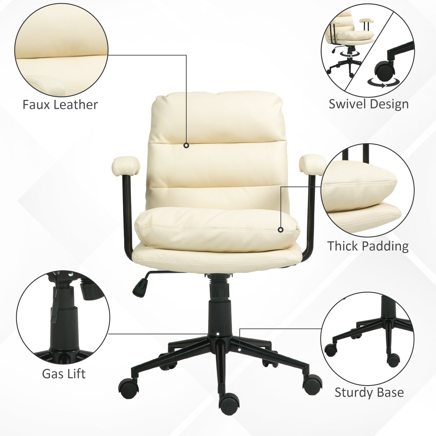 Bart PU Leather Office Chair with Double Padded Seat, Beige