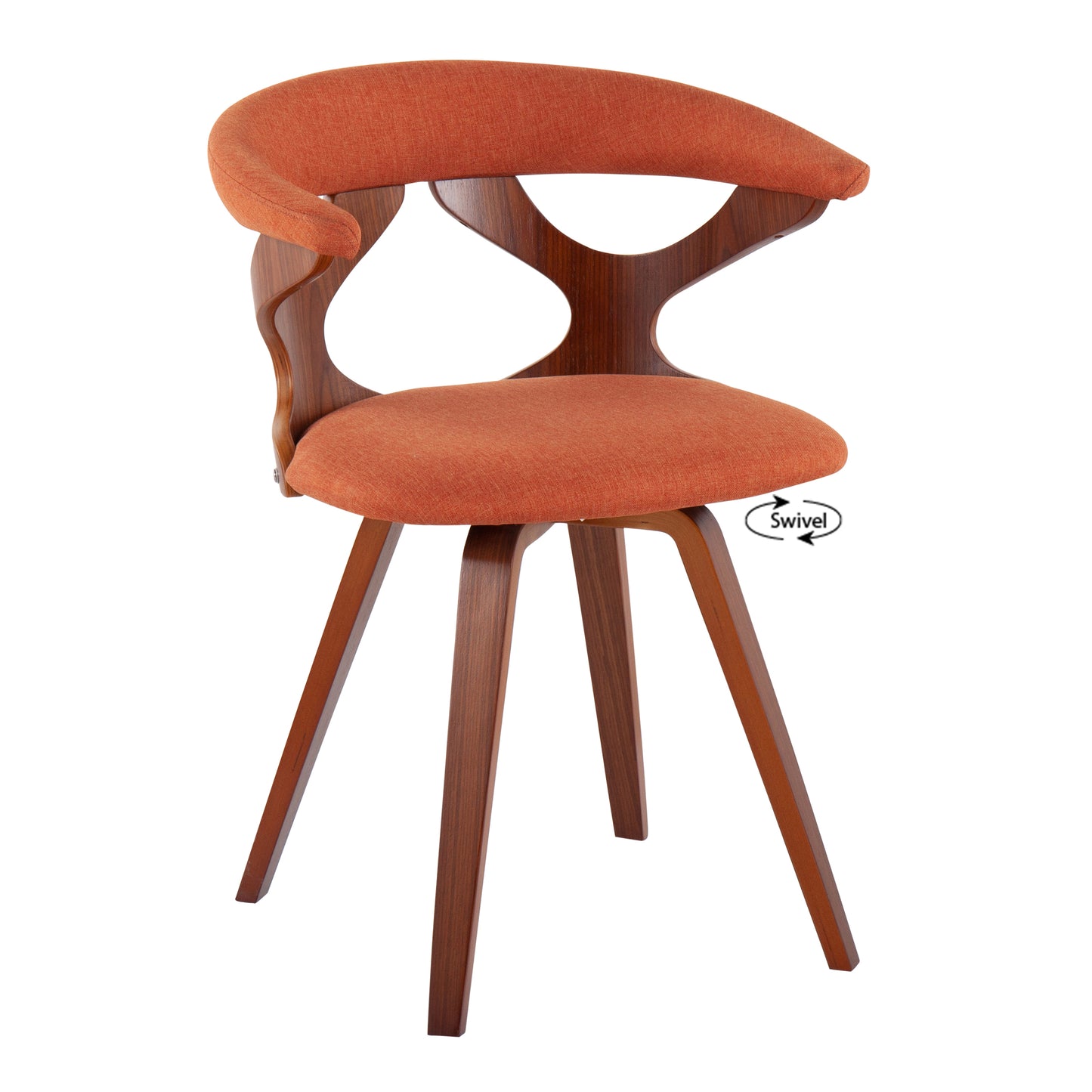 Gardenia Mid-century Modern Dining/Accent Chair with Swivel in Walnut Wood and Orange Fabric by LumiSource