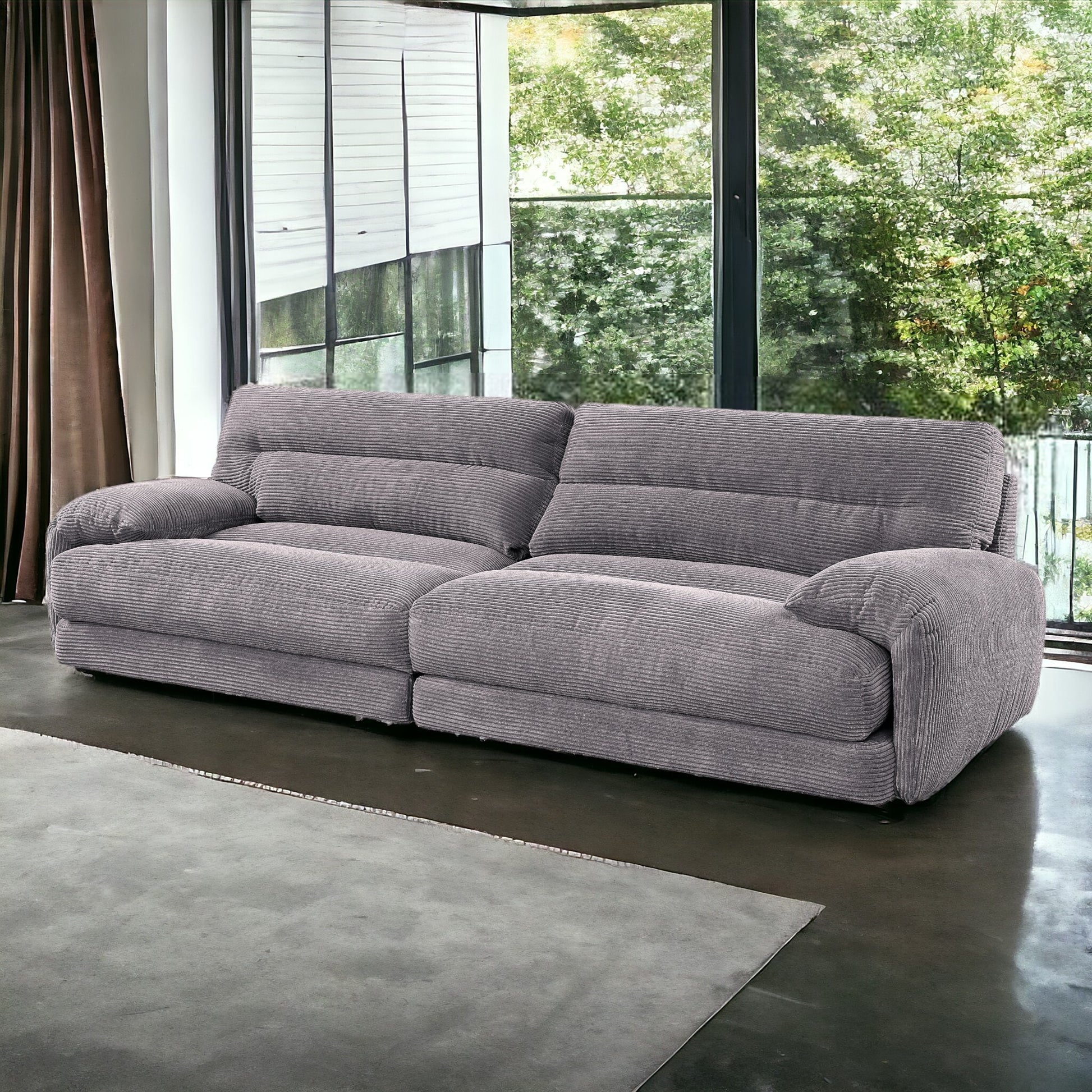 Cadenza 114" Modern Gray Corduroy Sofa