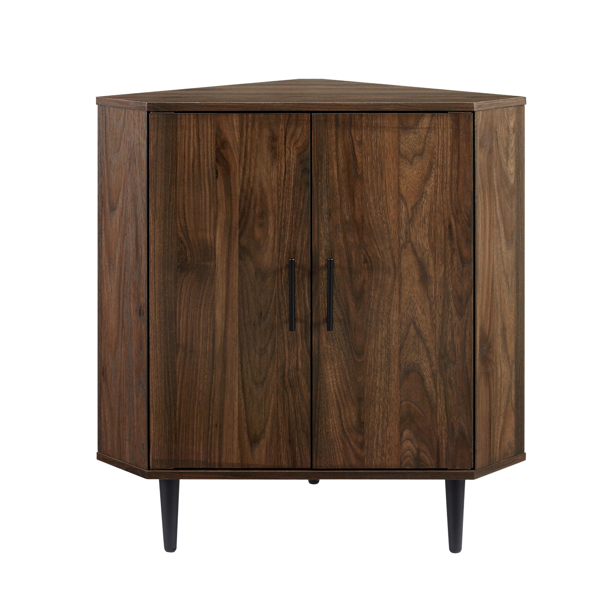 Chloe Contemporary 2-Door Mixed-Material Corner Accent Cabinet - Dark Walnut