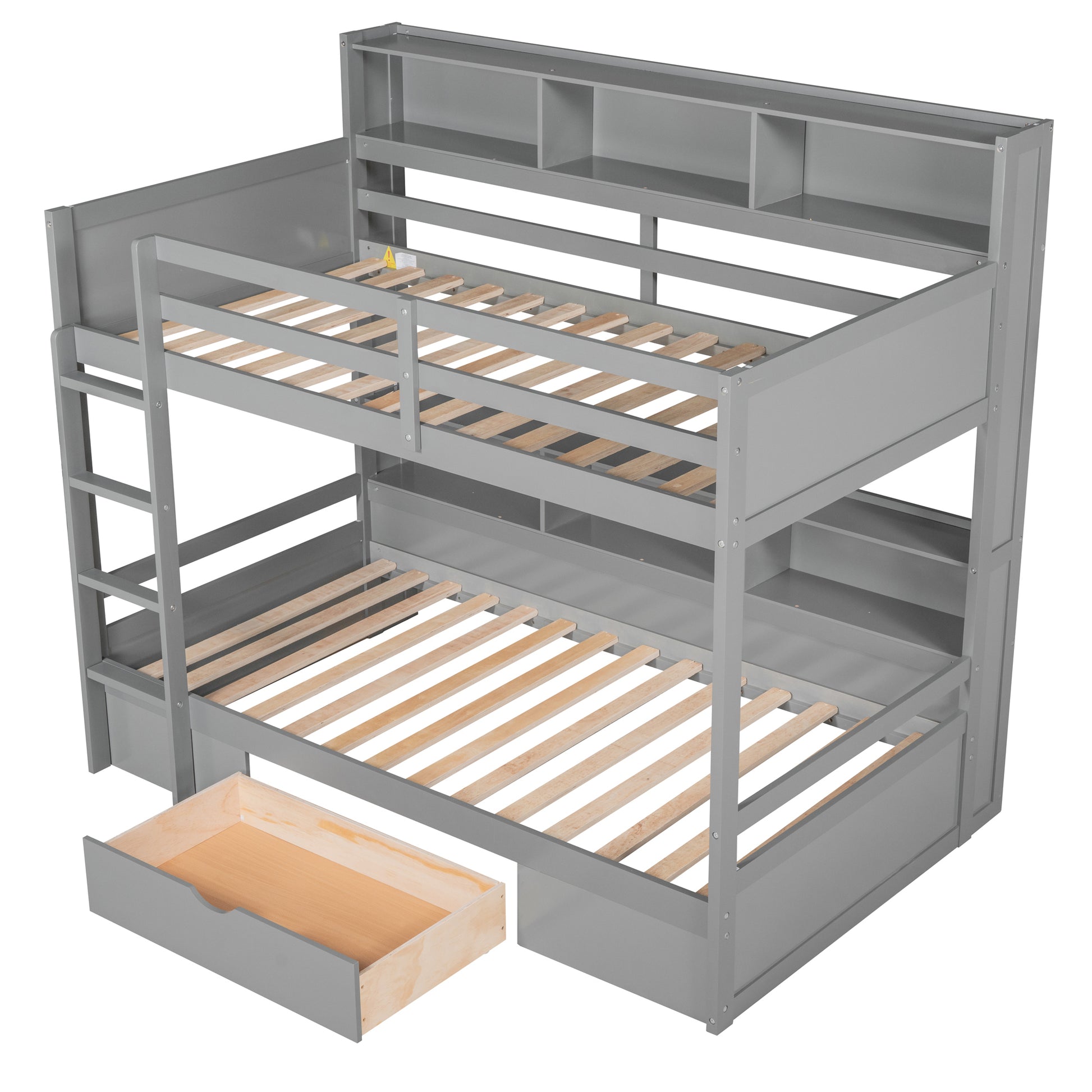 Harris Twin Size Bunk Bed with Built-in Shelves, Gray