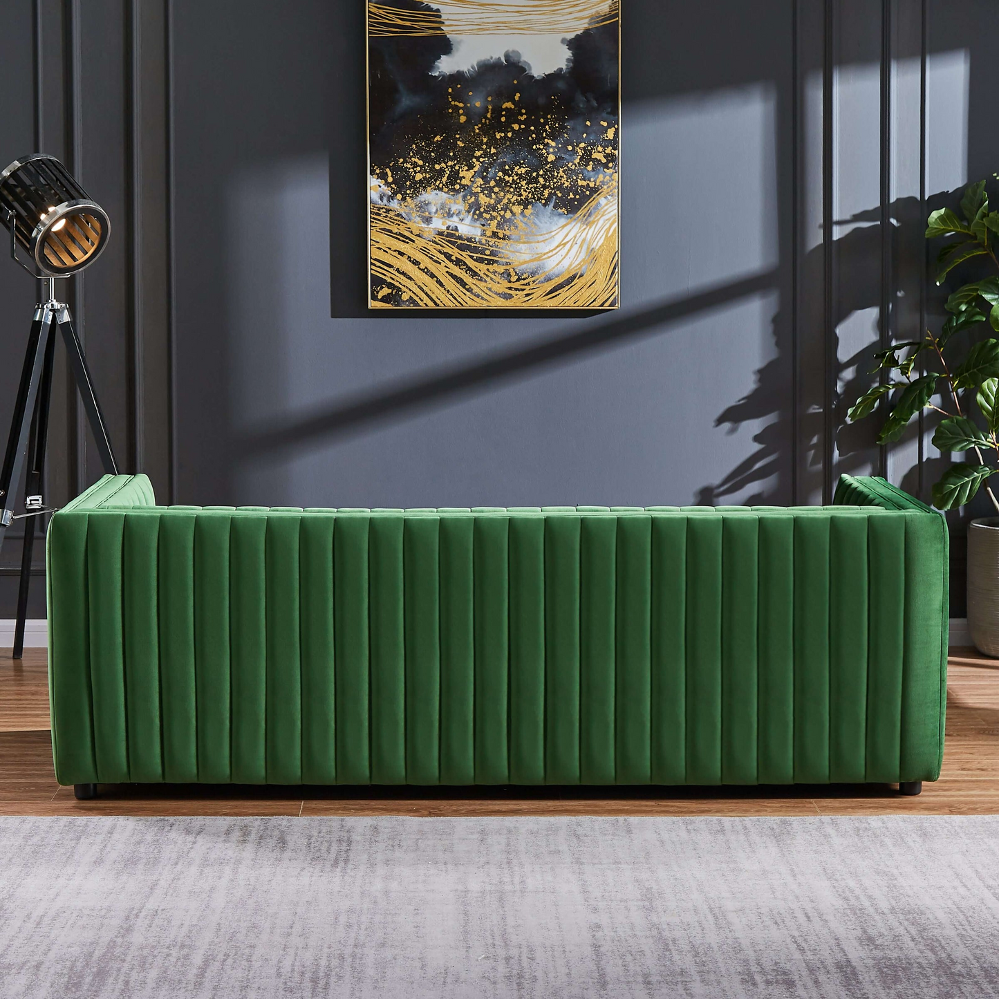 Dominic Modern Channel Tufted Velvet Sofa, Green