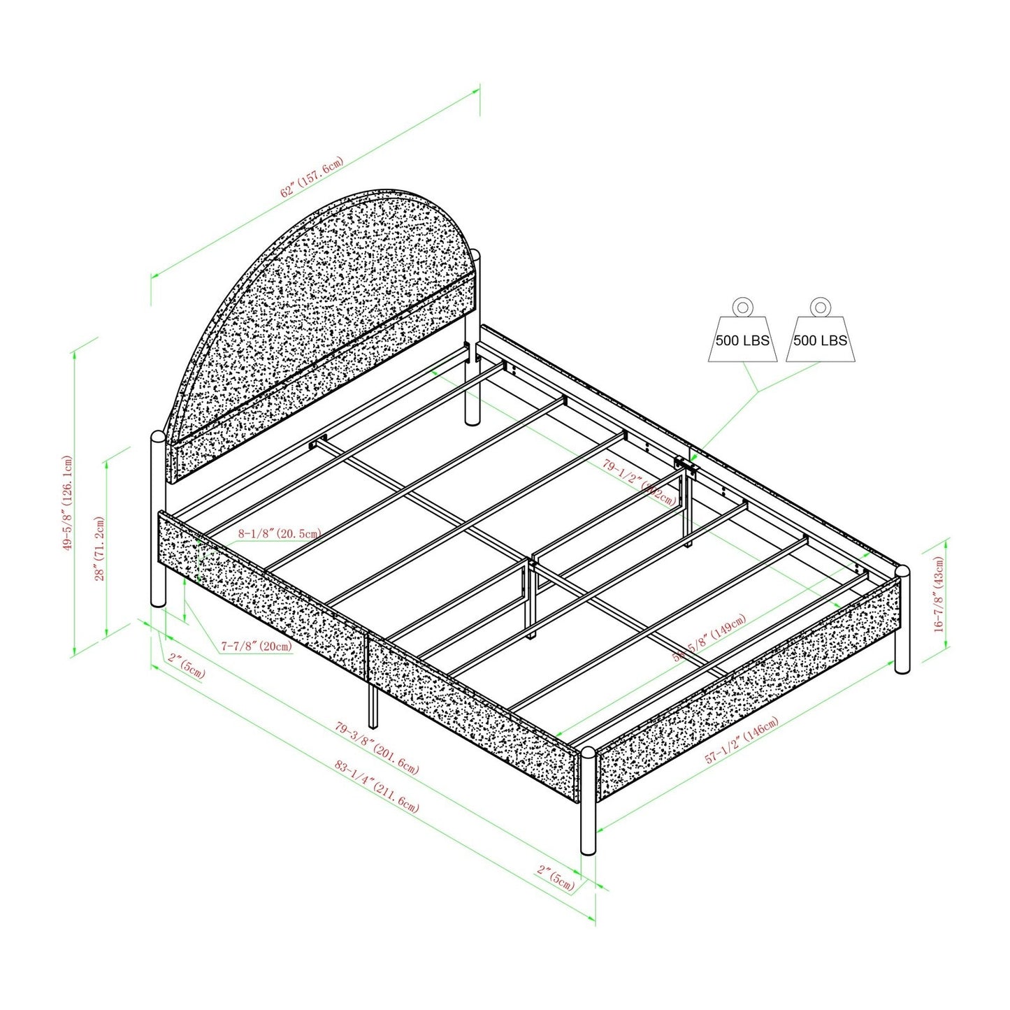 Alina Modern Upholstered Curved Headboard Queen Bedframe – Grey