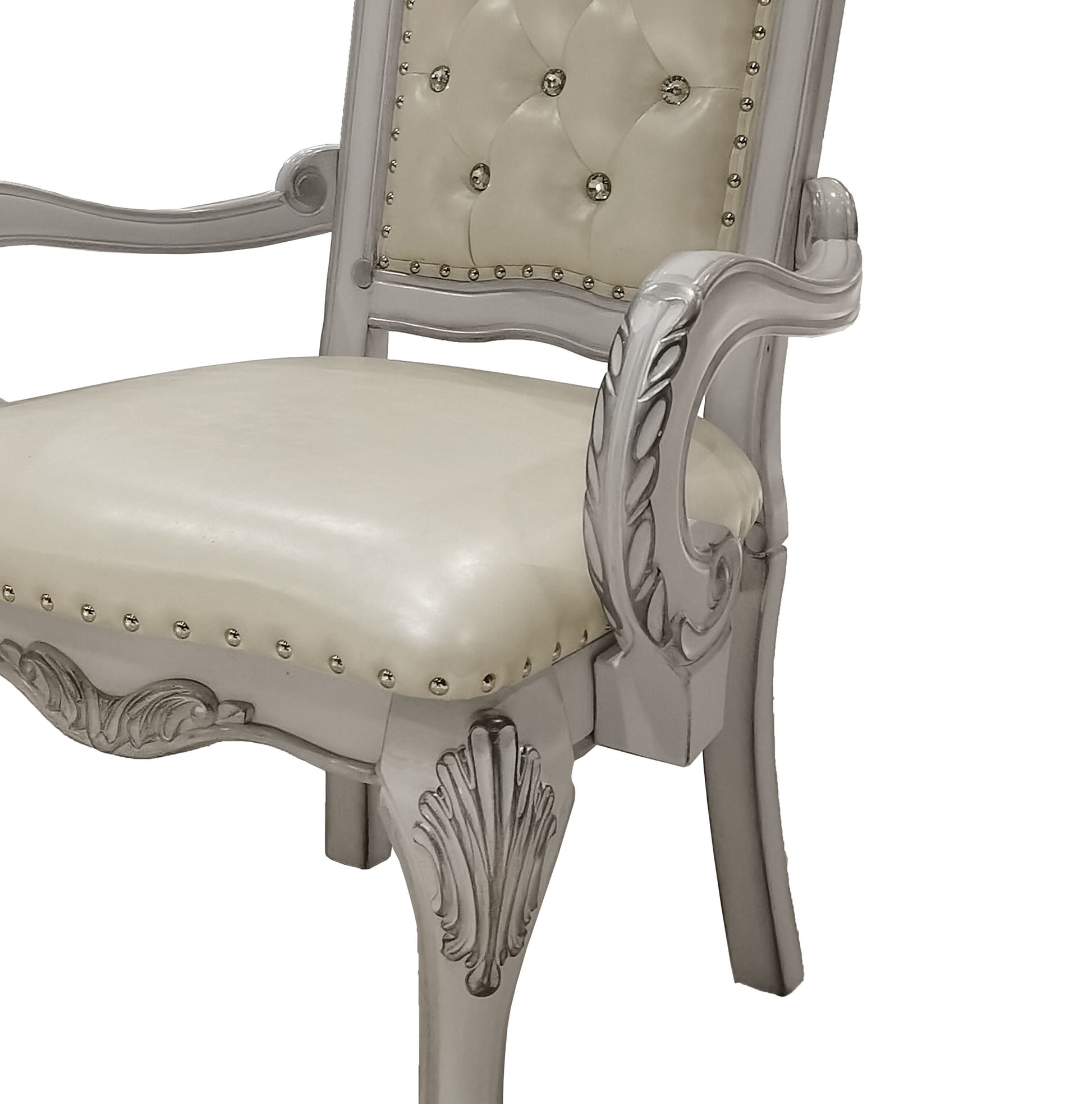 Ivory and Bone White Tufted Arm Chair Set of 2