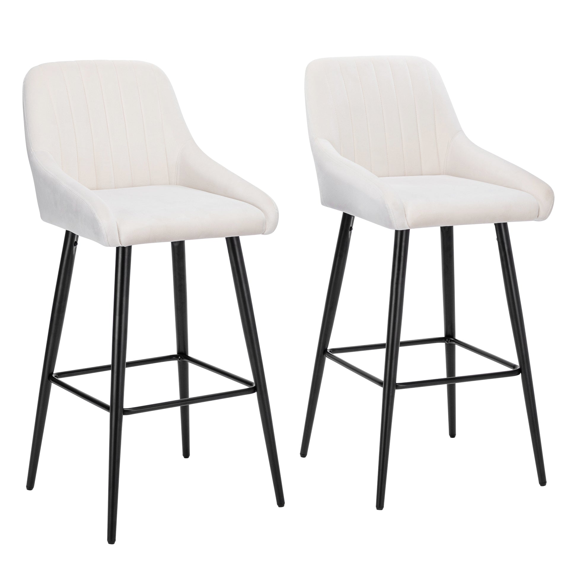 Baily Elegant Velvet Bar Stools with Black Legs Set of 2 , White