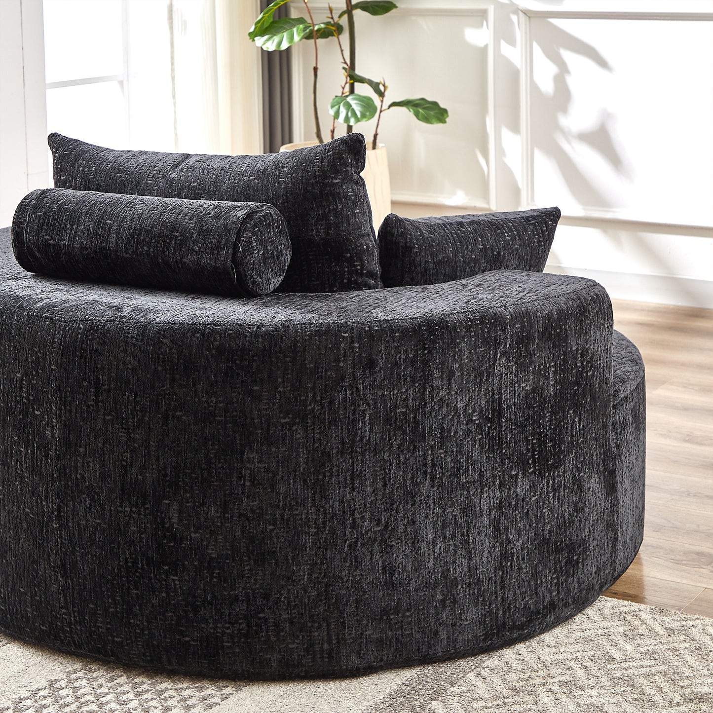 Fluffy Comfort: 55'' Chenille Black Sponge Modern Sleeper Chair for Any Space