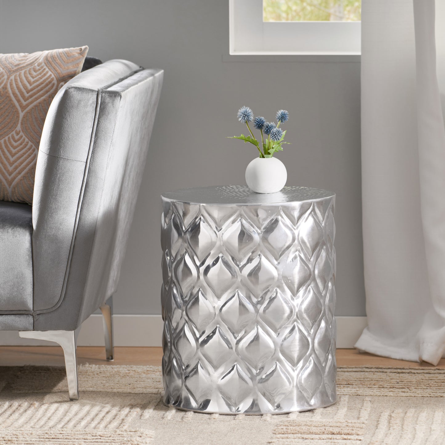 Almond Modern Aluminum Side Table, Silver