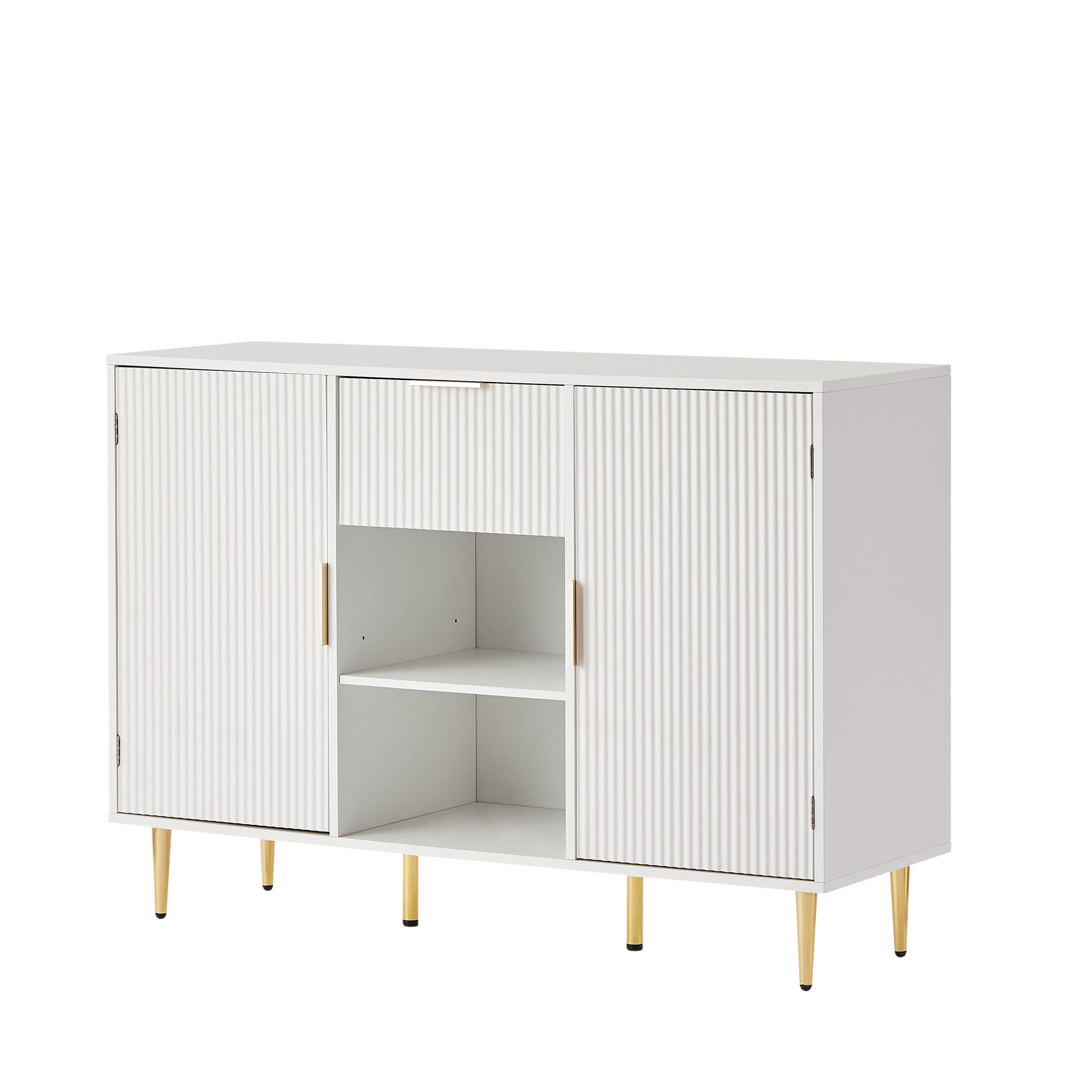 Louis Modern White Wave Pattern Accent Cabinet with Gold Legs