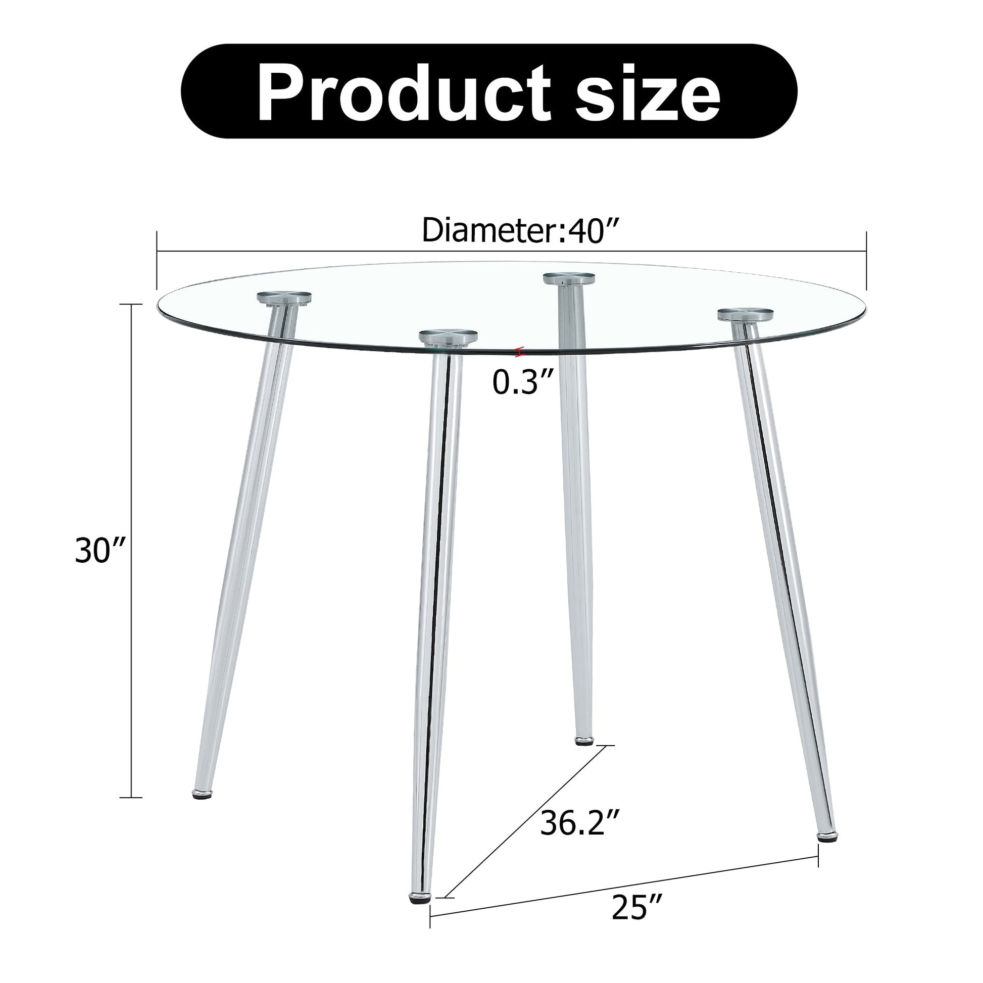 Carson Modern Round Glass Top Dining Table with Silver Legs