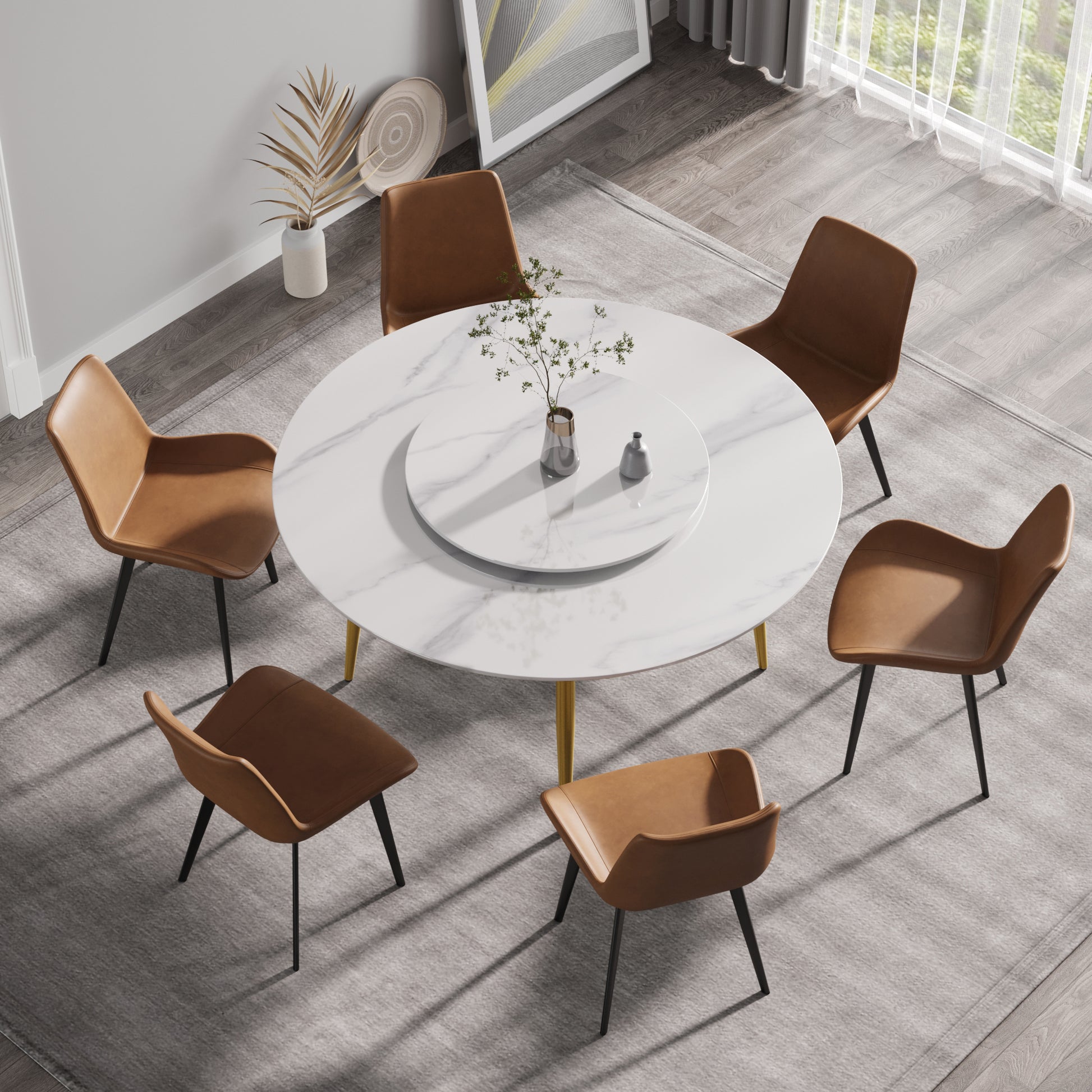 Aurelia 59" Modern Artificial Stone Dining Table with Lazy Susan