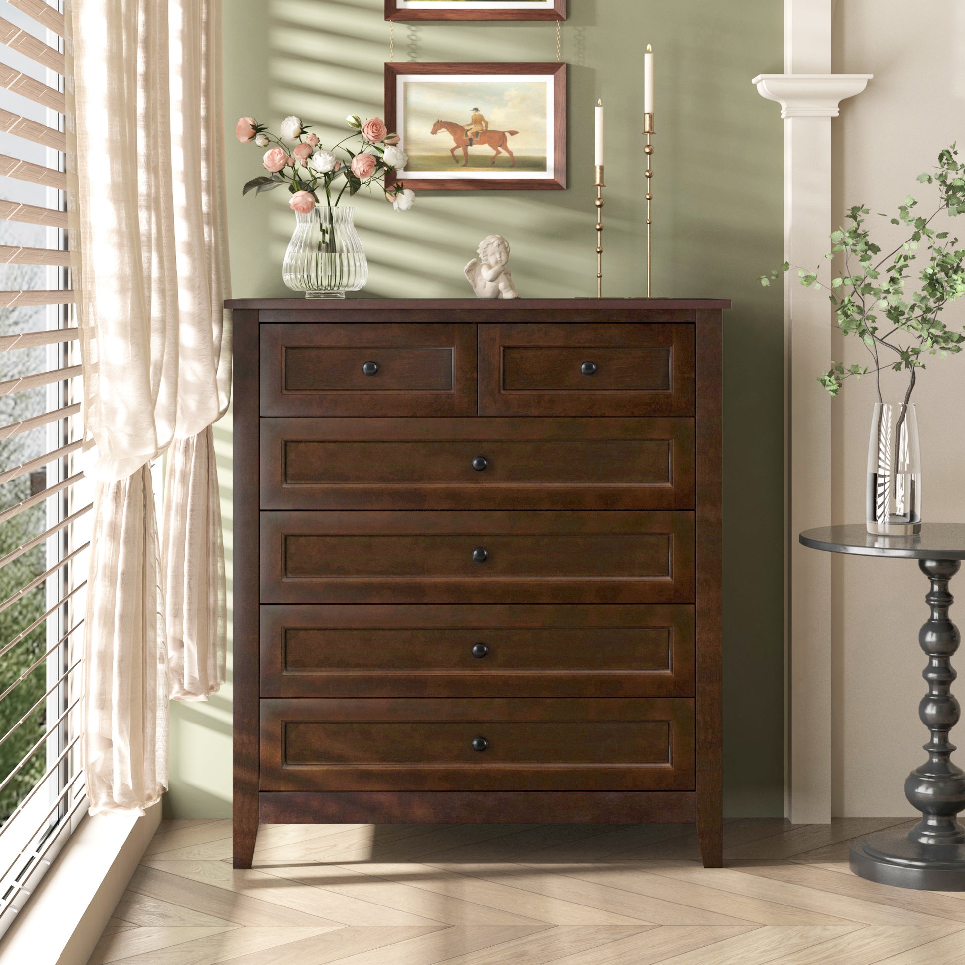 Emory 6-Drawer Solid Wood Chest, Auburn