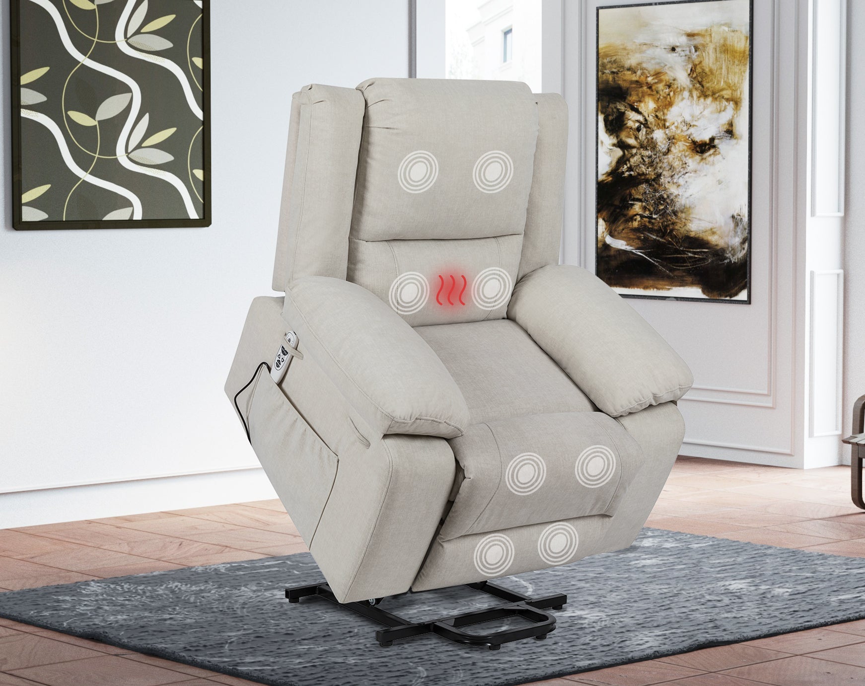 Elgen Power Lift Recliner with Massage & Heat, Beige