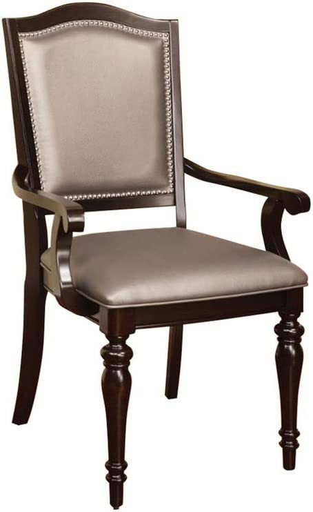 Henrick Transitional Solid Wood Arm Chairs Set of 2 Walnut & Pewter