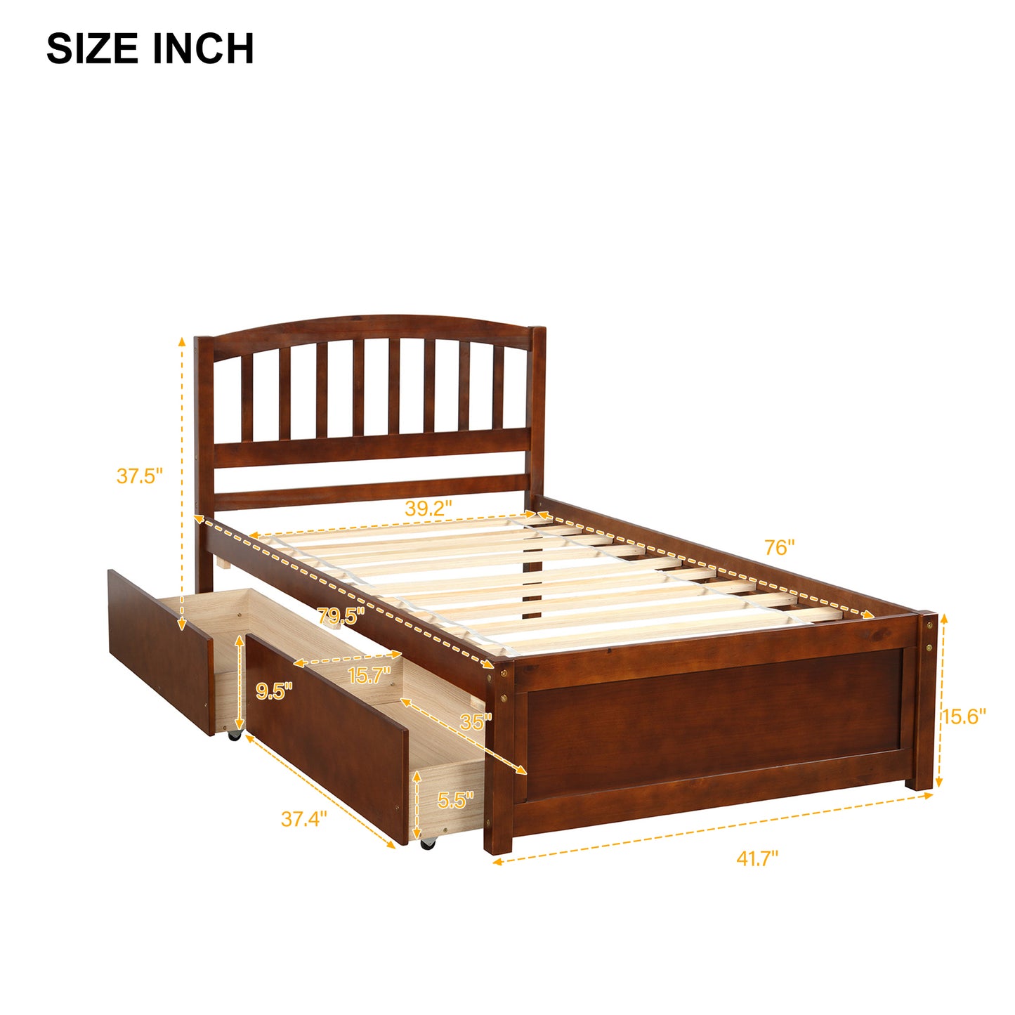 Salem Twin Platform Bed with 2-storage Drawers, Walnut