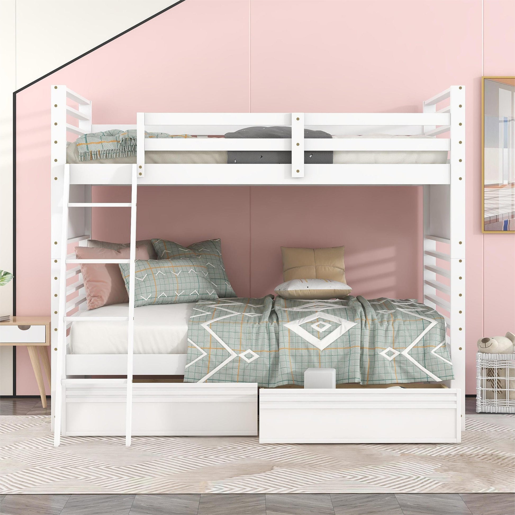 Rachel Twin over Twin Wood Bunk Bed with Two Drawers - White