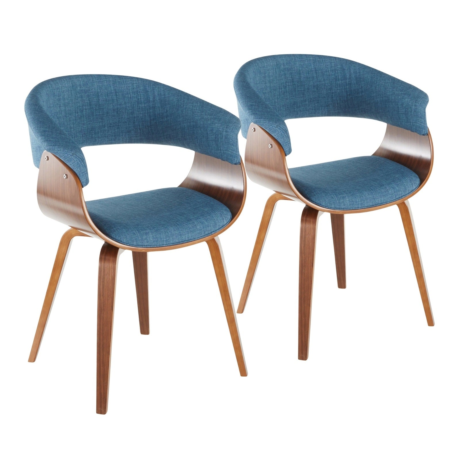 Weston Mid-Century Modern Side Chairs with Walnut Frame Set of 2 , Blue