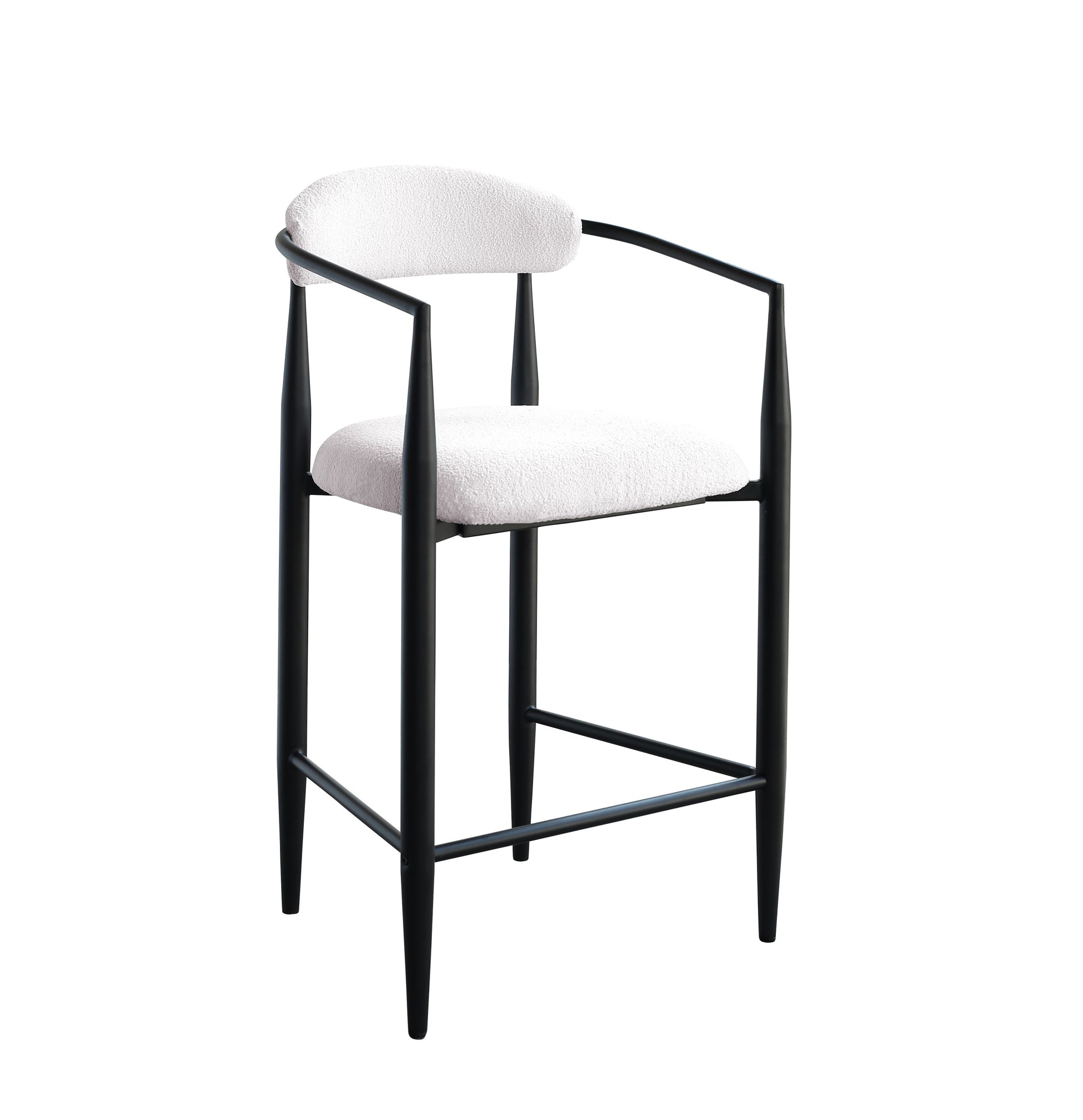 Janice Modern Bar Stools with White Boucle Seat & Black Iron Frame Set of 2