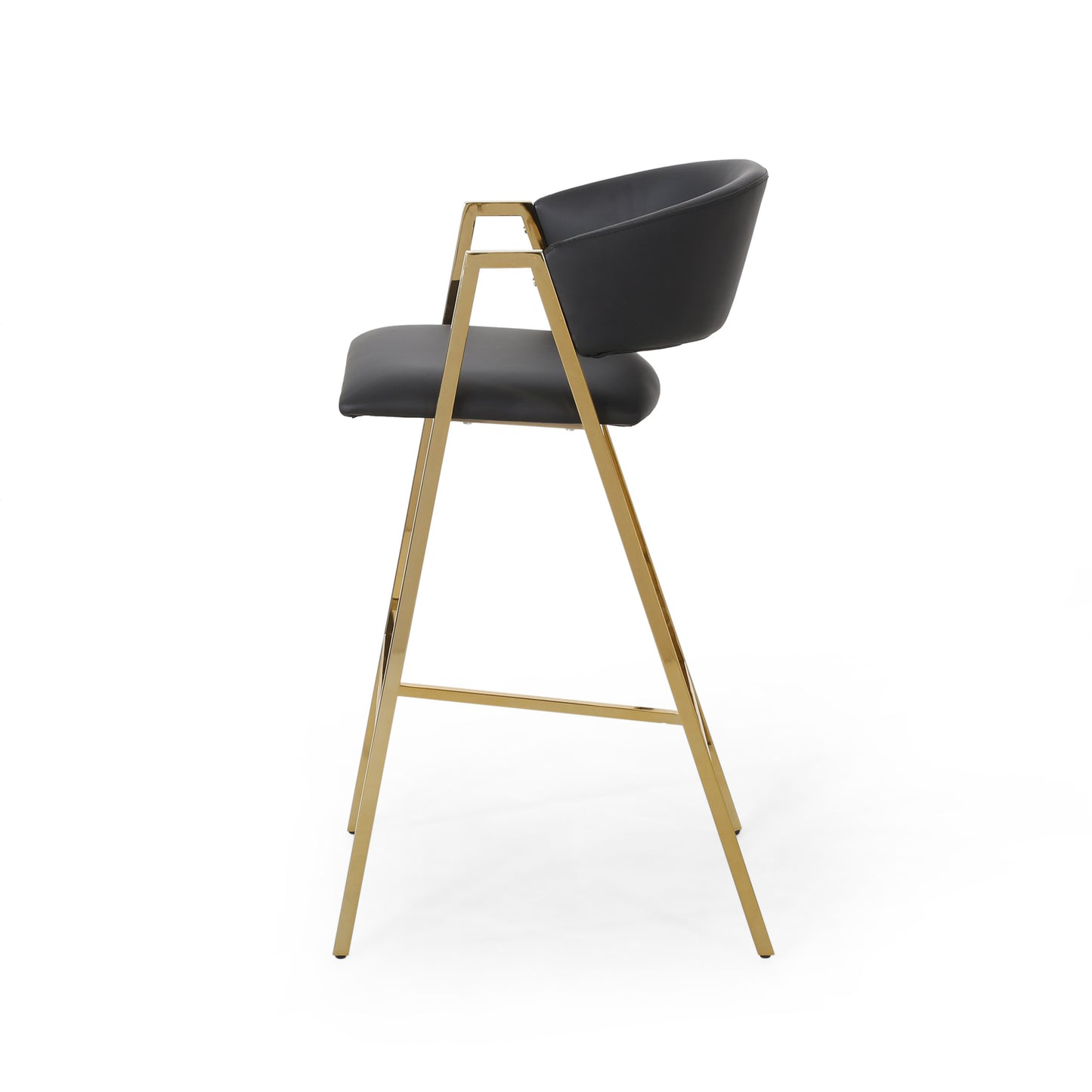 Misha Modern Black PU Leather & Gold Bar Stools Set of 2