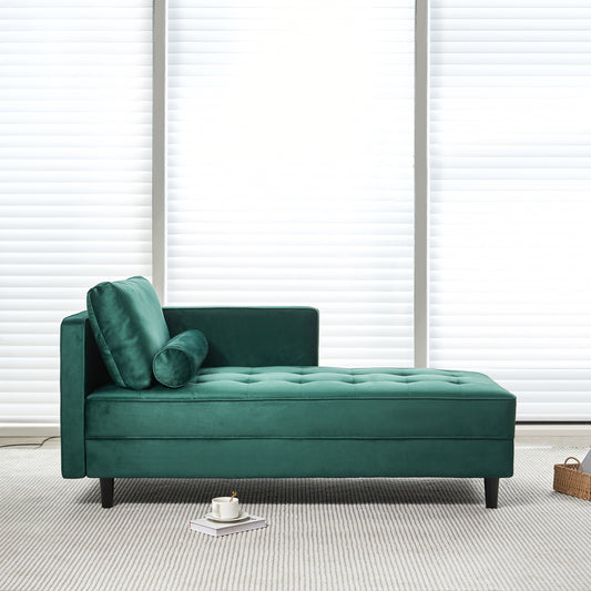 Leocadia Mid-Century Modern Velvet Chaise Lounge, Green