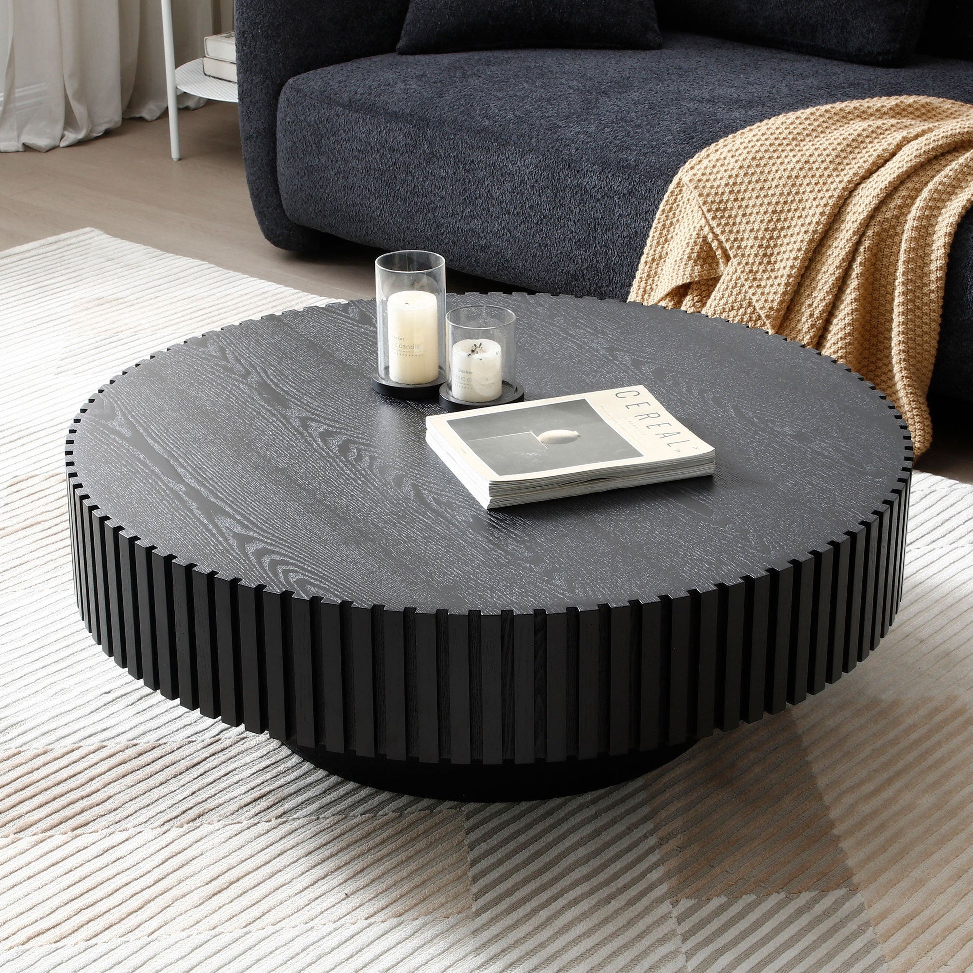 Nola Modern Handcrafted Drum Coffee Table, Black