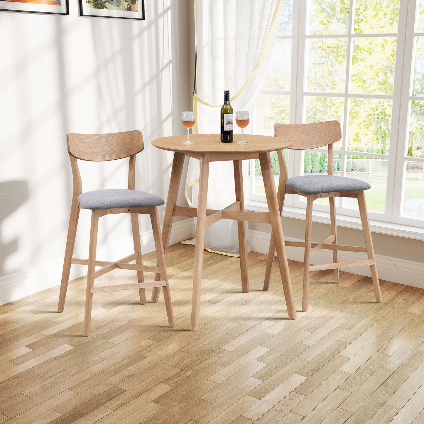 Gemma 3PC Bar Table Set, Natural Oak