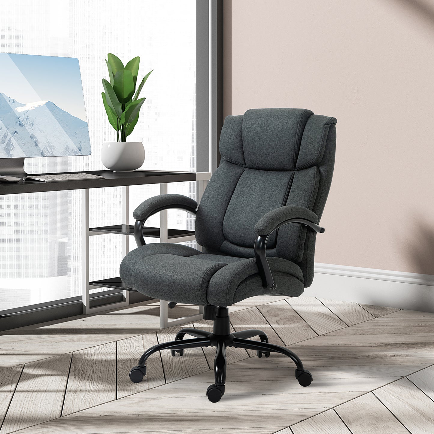 Park High Back Big and Tall Executive Office Chair in Charcoal Linen