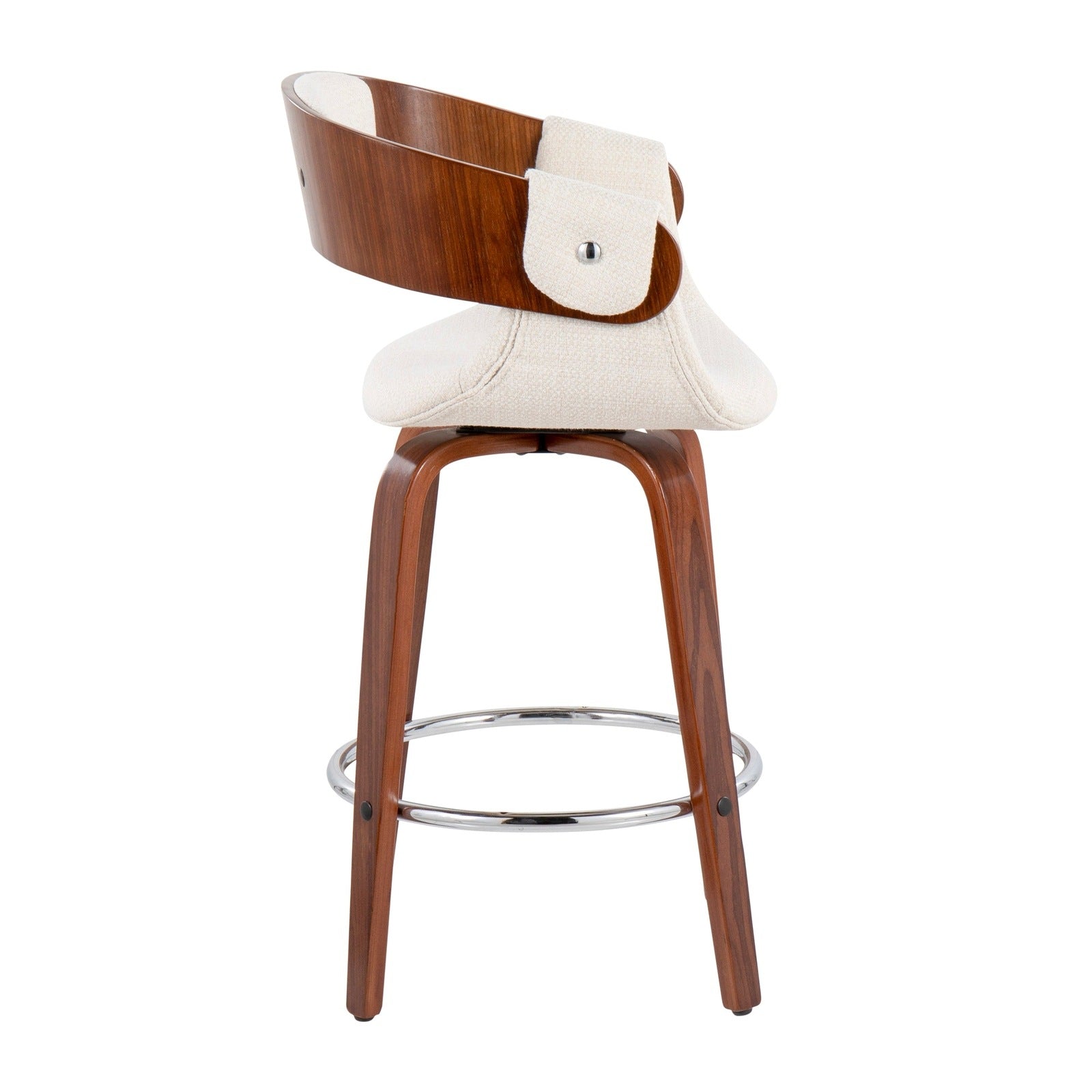 Elisa Mid-Century Modern Counter Stool in Walnut and Cream Fabric - Set of 2