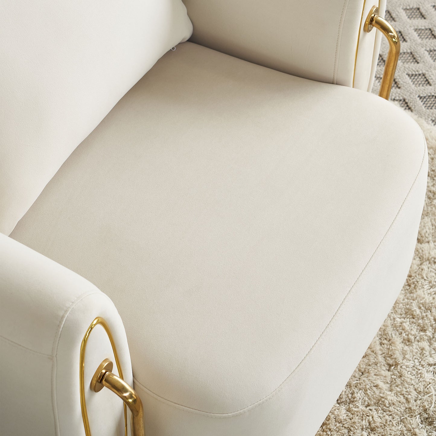 Sibyl Modern Beige Velvet Chair with Solid Wood Frame & Gold Decoration