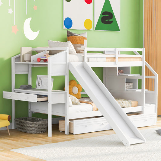 Foster Twin Bunk Bed with Desk & Slide, White