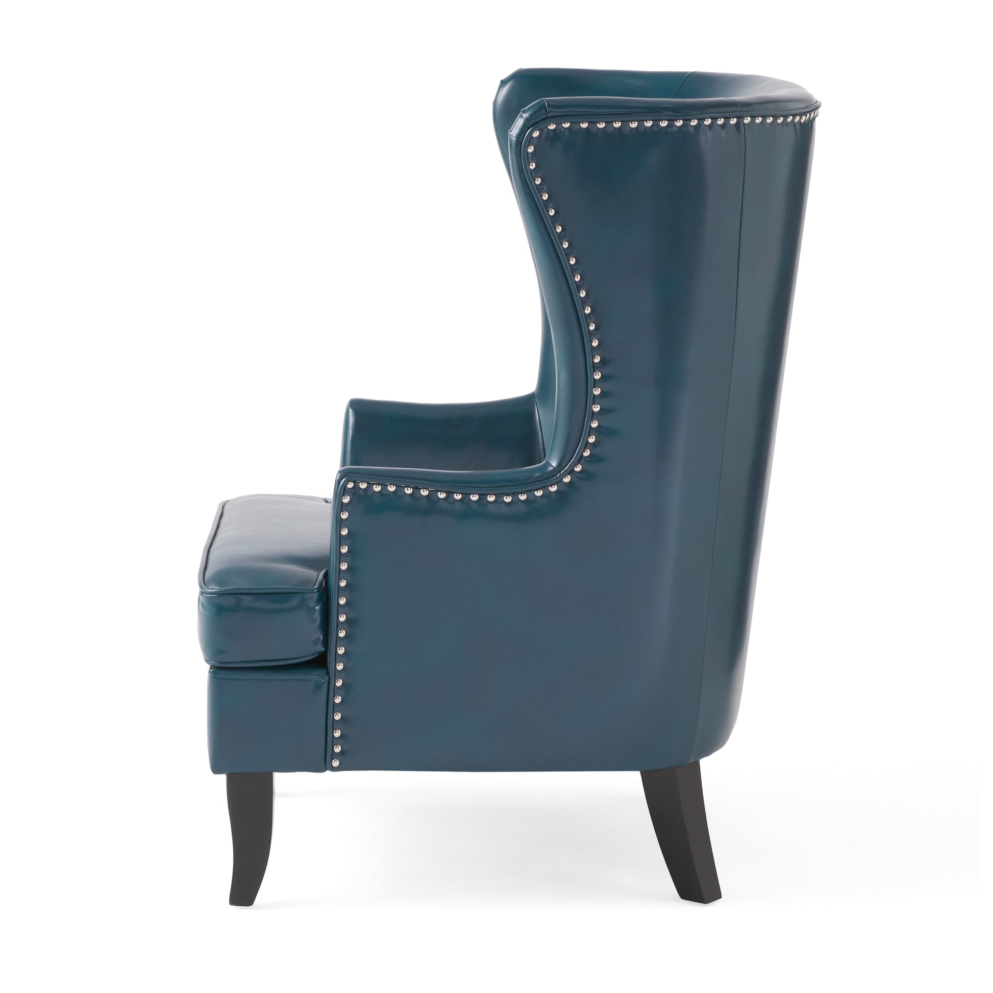 Canterbury Modern Leather High Back Chair with Silver Nailhead, Teal