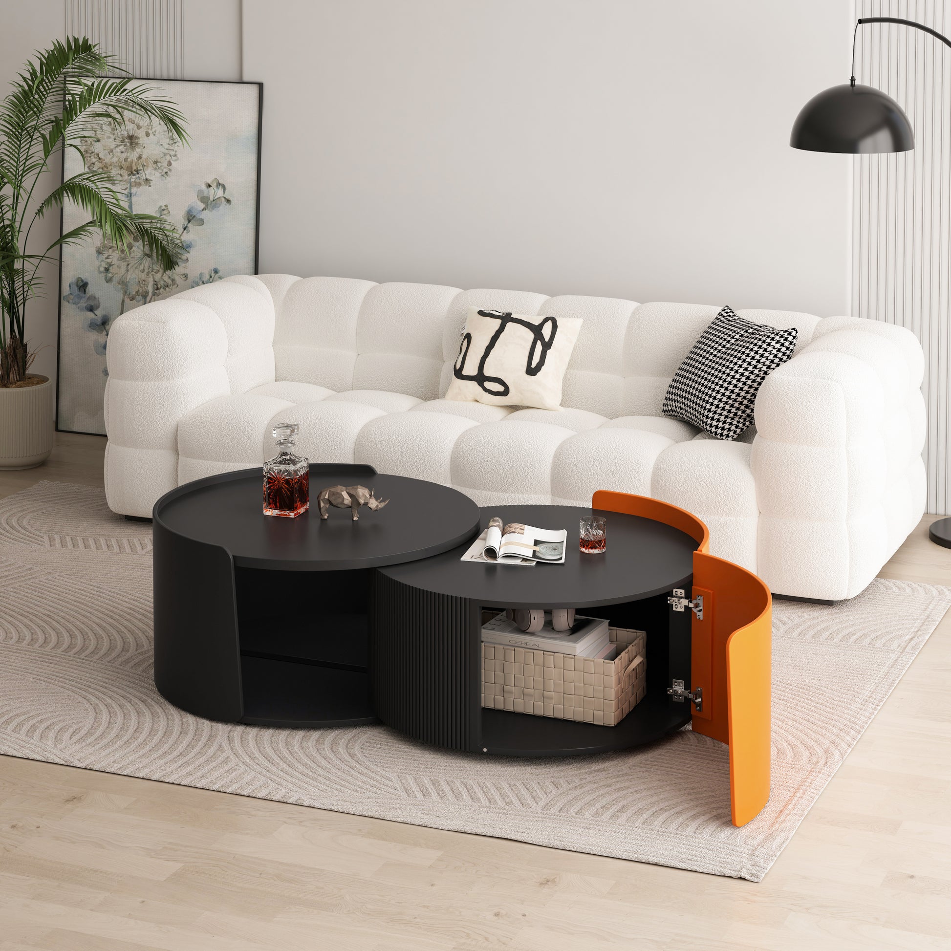 Noralie Modern Nesting Tables with Extendable Top, Black & Orange