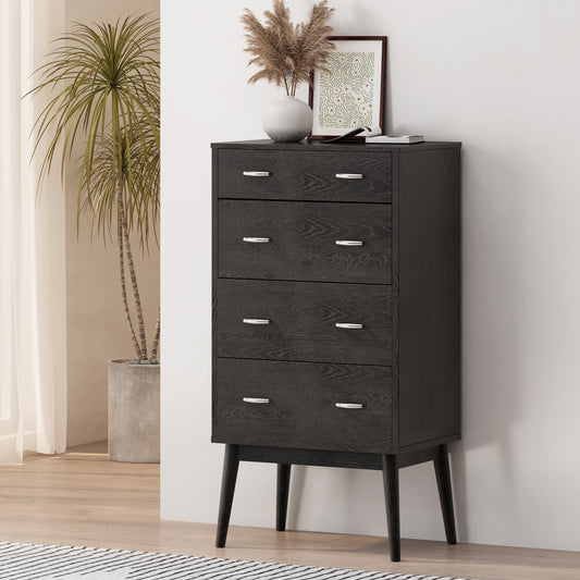 Nissa Mid-Century Modern 4-Drawer Chest, Black