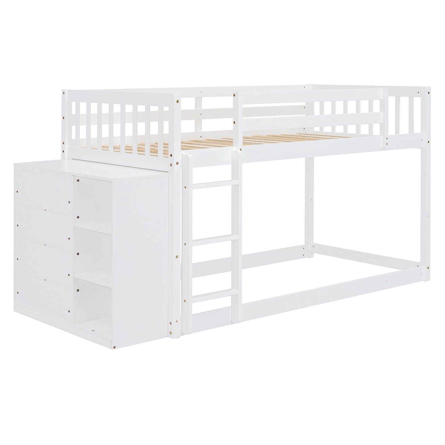 Rachel Twin over Twin Bunk Bed with 4 Drawers and 3 Shelves-White