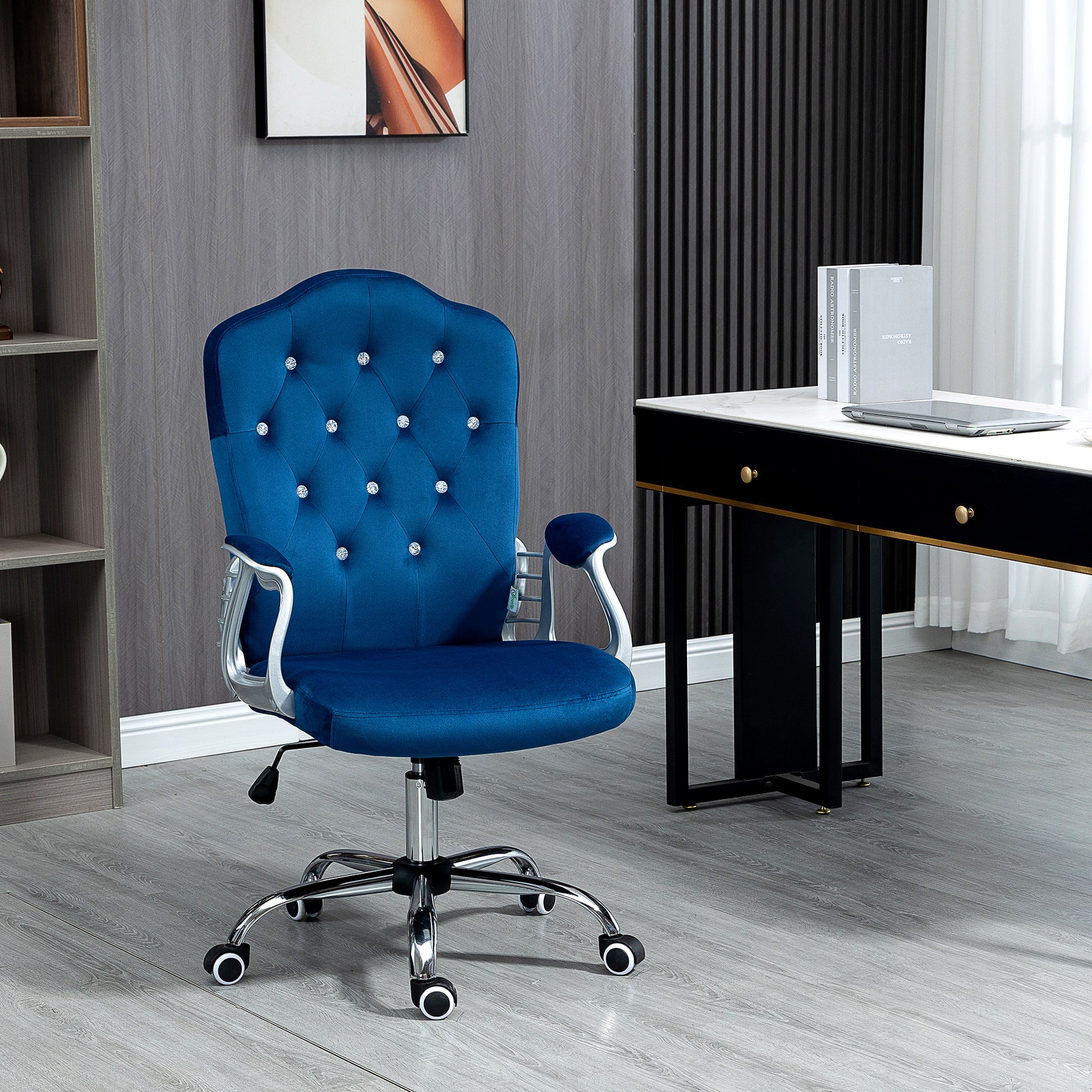 Uvelia Velvet Button Tufted Office Chair, Blue