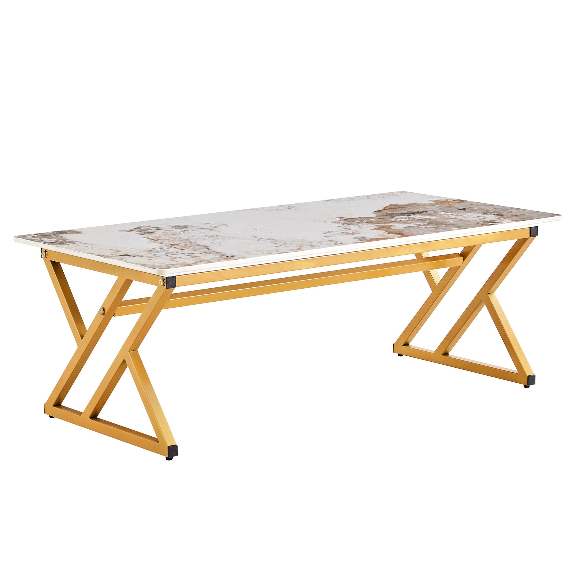 Ainsley Modern Minimalist Sintered Stone Coffee Table with Gold Legs