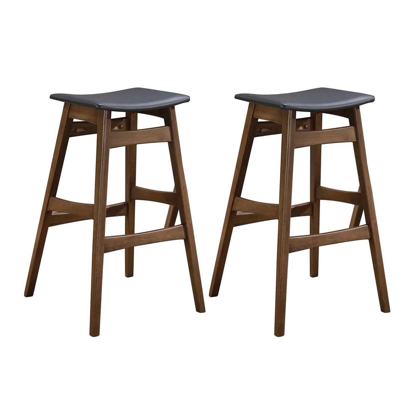 Dark Grey and Natural Walnut Bar Height Stool Set of 2