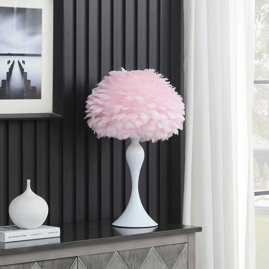 18.25'In Soft Pink Feather Aquina Crisp White Contour Glam Table Lamp