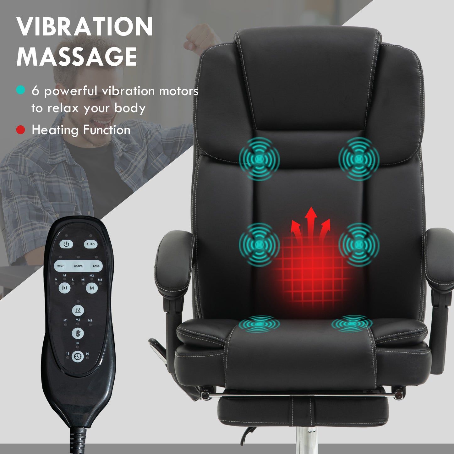 Ivy Massage Office Chair with 6 Vibration Points, Black