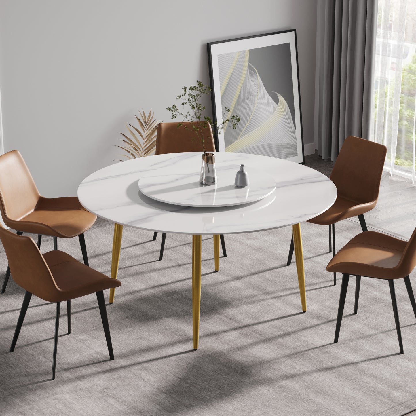 Aurelia 59" Modern Artificial Stone Dining Table with Lazy Susan